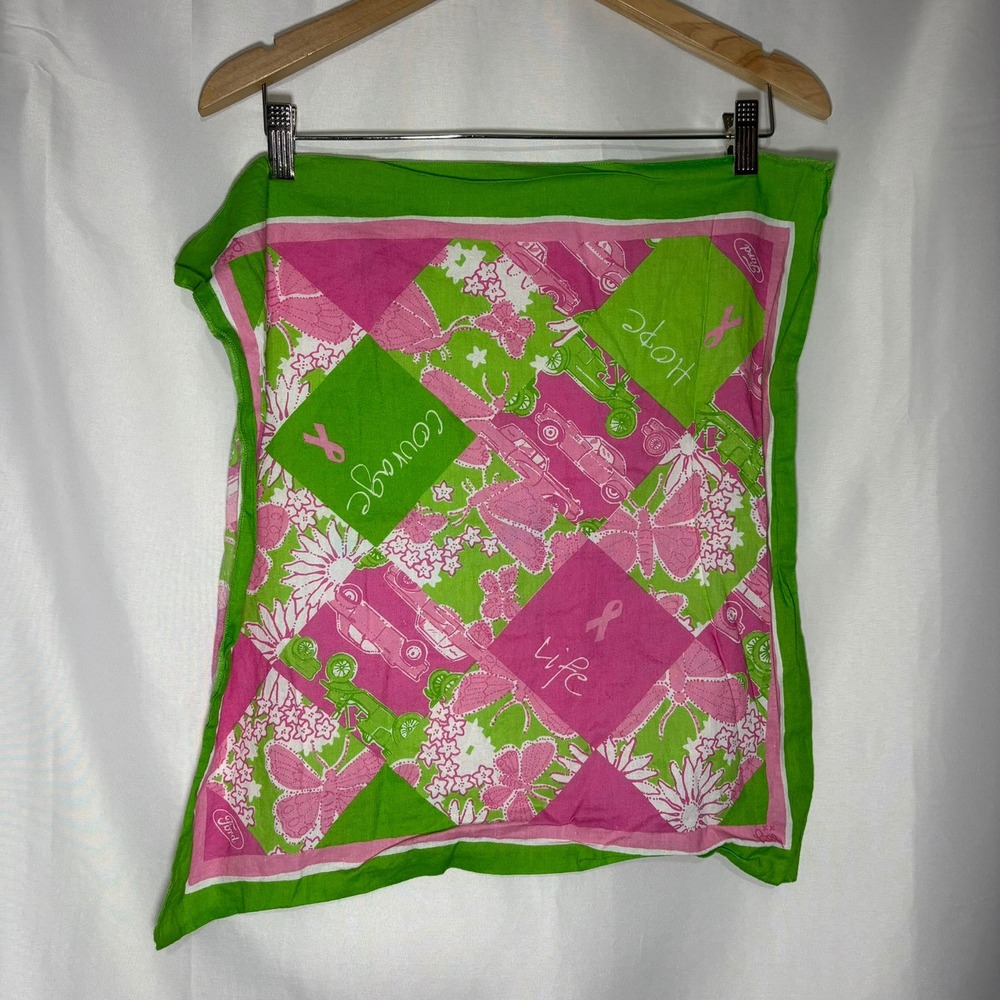 Lilly Pulitzer Ford Warriors in Pink Scarf Bandana Breast Cancer Awareness Green
